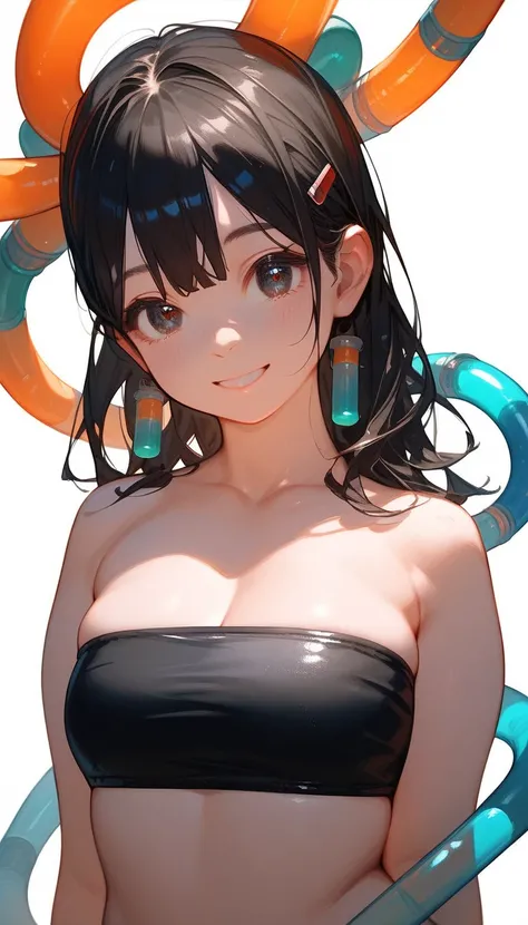 Score_9,Score_8_up,Score_7_up, woman, (((anime))), source_anime, (((tube top black bikini))), top quality eyes, detailed texture, (((white background))), (big tits), plump, erotic smile, nsfw, soft body
