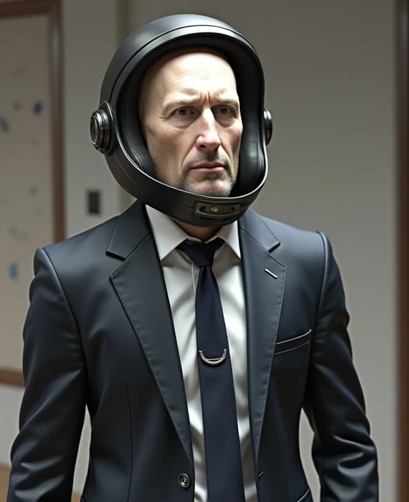  Make a head in a suit, replace the helmet with a head 