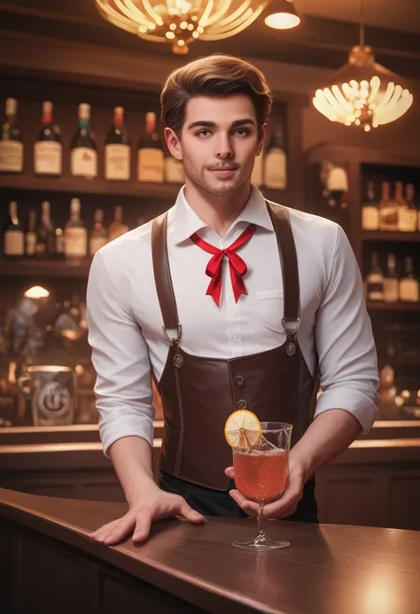 A man in a bar, drinking pinga, celebrating Christmas, highly detailed, 8k, photorealistic, 1 man, bartender, christmas decorations, detailed face, detailed hands, realistic skin textures, realistic lighting, warm color tones, intricate background details,...