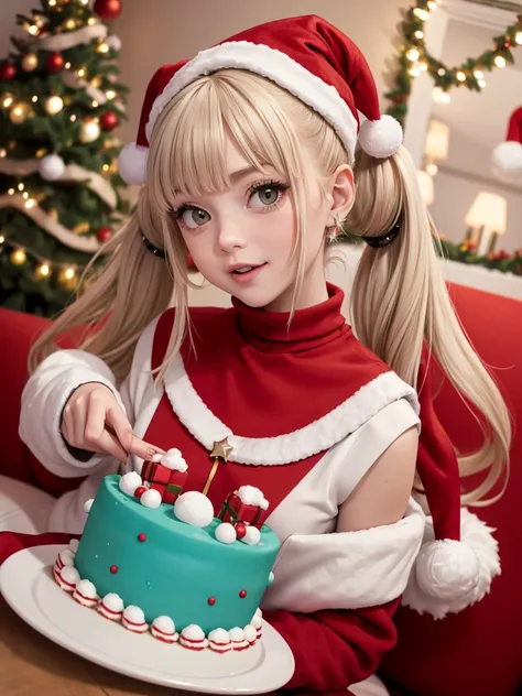 NICE, show me your best shot!(    NICE!, merry christmas!, Happy holidays!, christmas ornament!, Christmas party with me!, I love you NICE!, our living room, winter cute fashion, twintail, Delicious dinner, cakes, 　  :1.3), 
(emotional expression of NICEs ...