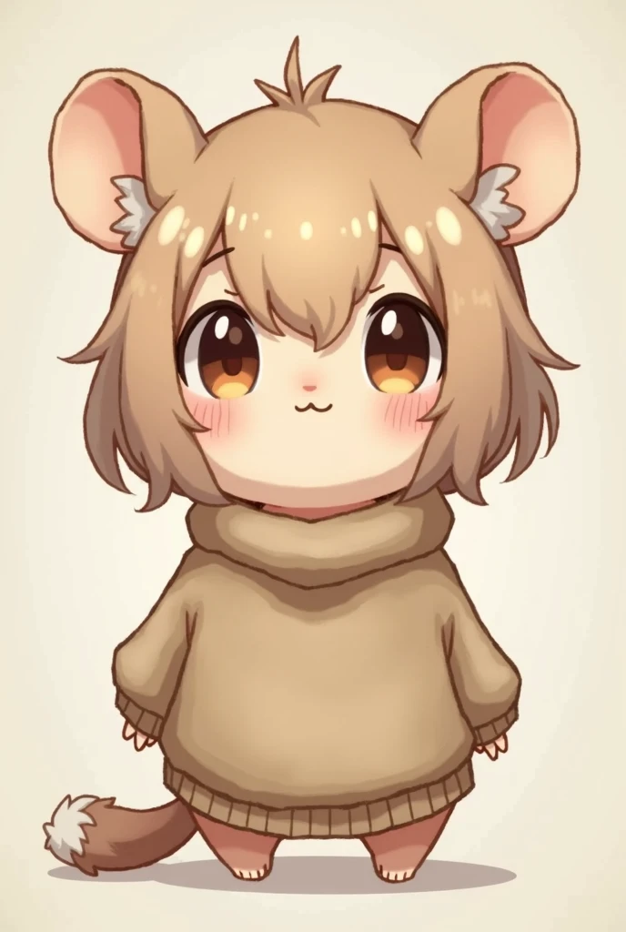  Male character, Human with a hamsters ear and tail,  short light brown hair with white tufts, light brown sweater , dark brown eyes, light skin