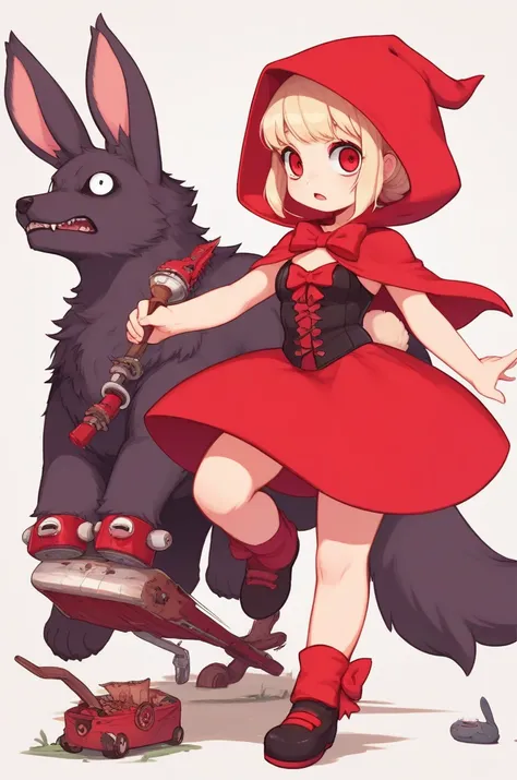 creepy Grimms fairy tale style , MY MELODY , Personification in the style of Little Red Riding Hood with a rabbit motif , artistic , (heart is beating fast:0.4), Twisted love , (erotica) , Dimly lit room , euphoria , ooze , bold action , bdsm , Bustier , (...