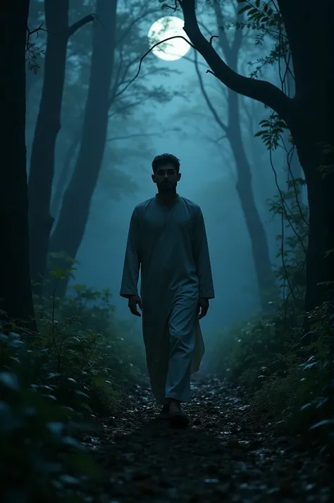 One night, a young Muslim man was walking along a dark forest and got lost