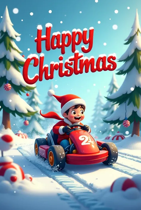 Happy Christmas in text with go kart