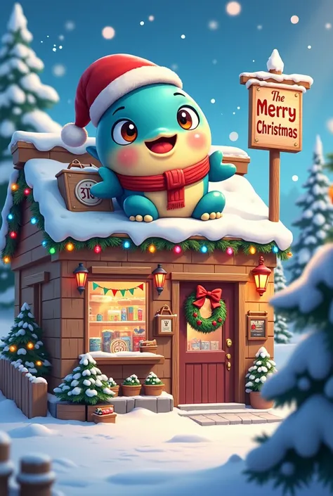 Make an image of a Guanafishcr fishing store wishing all customers a merry Christmas