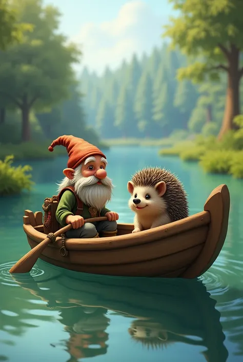 A dwarf and a hedgehog are on a boat.