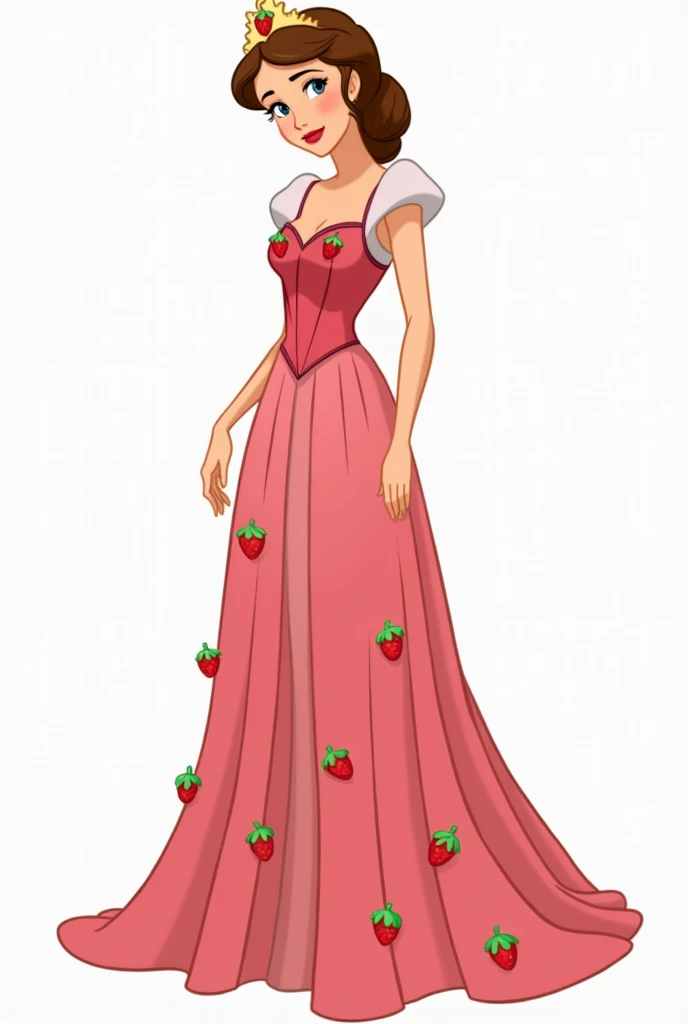 Strawberry Princess, Disney style, transparent background, 8 heads, slender body, dress decorated with strawberries, facing forward