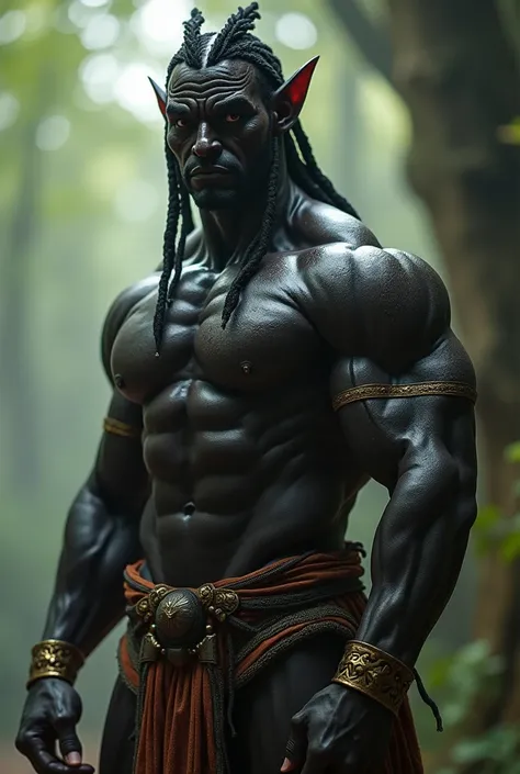 Beautiful hot black elf, Strong and bulky body beautiful half naked