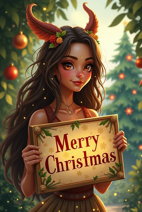  Drawing image of a YARA woman with her brown hair with a large sign: YARA Merry Christmas  🎄 