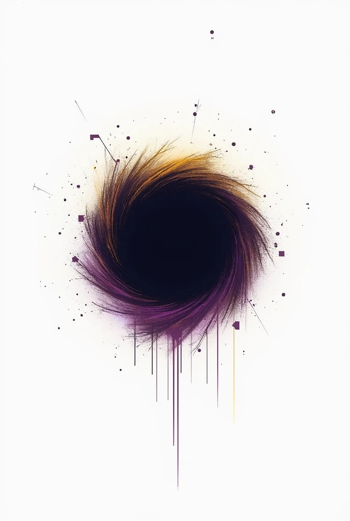 Minimalist symbol of uniqueness/Black Hole, purple and gold,  white background, simple, runa, ritual, 2D, abstract, all in one center , craziness, mais craziness,  most frenetic, glicth, error