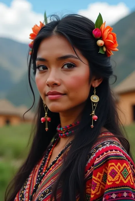 A beautiful Huancavelica Peru woman with a knitted skirt 