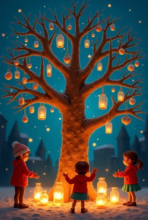 The Tree Assembly
In the square ,  adults and ren work together to decorate the improvised trunk . , ornaments made from recycled cans shine ,  colorful ribbons of old fabrics adorn the branches ,  and small candles inside jars illuminate the scene with a ...