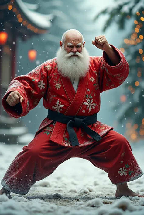 Santa Claus with jiujitsu red kimono