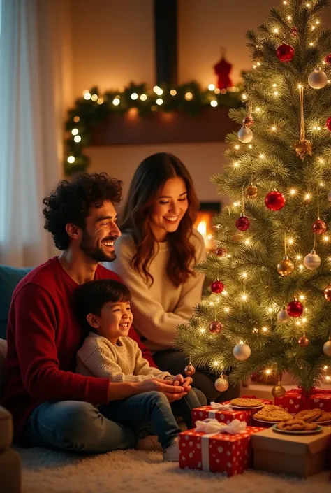 an image of the family around the Christmas tree