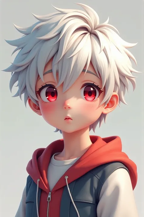 4k quality, 3d , anime
Boy

White hair, shiny sapphire red eyes, fair skin, cute(any clothes that suit with appearance) full body