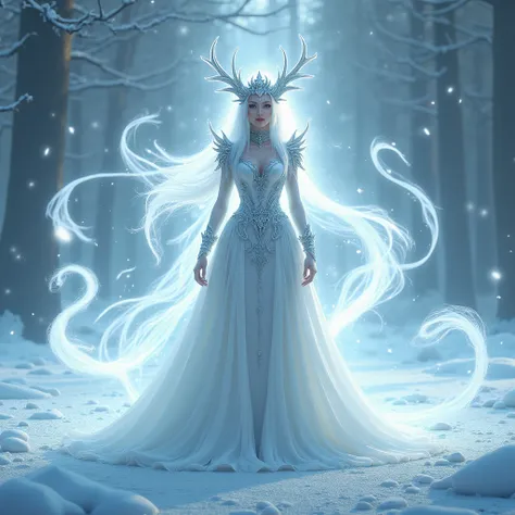 Dragon queen look full human, standing on the Frost, white Aura 