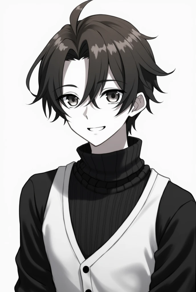 guy, black and white sweater, brown hair, cute, handsome, anime
