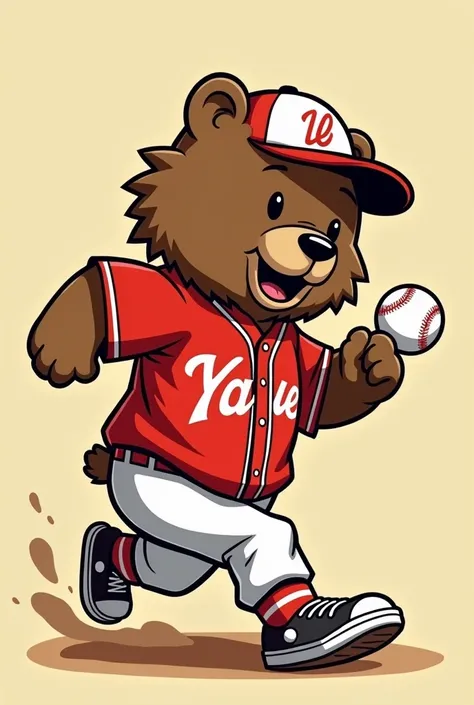 cartoon of a bear in a baseball uniform running with a baseball, concept art inspired by Nyuju Stumpy Brown, pixiv, graffiti, teddy fresh, kanye west, kayne west, kanye west album cover, cartoon image, telegram sticker, kanye, koda kazuma, official artwork...