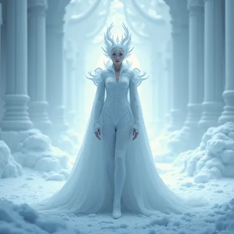 Dragon queen look full human, standing on the Frost, white Aura , hips up, 8k, hd, from knees to head picture, standing and giving your cool poses 