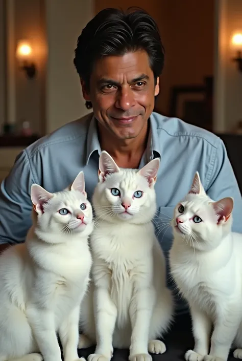 When Indian actor Shah Rukh Khan arrived at a restaurant to eat, he was surrounded by 30 to 40 white cats. They have blue eyes and are very beautiful. Their hair is long and their color is white. And all the cats were sitting around Indian actor Shah Rukh ...