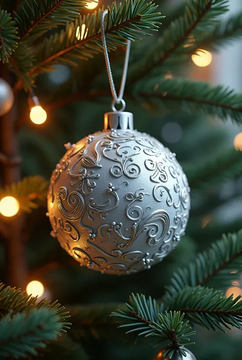 Christmas ball on a Christmas tree that says inside Silver Clothing 