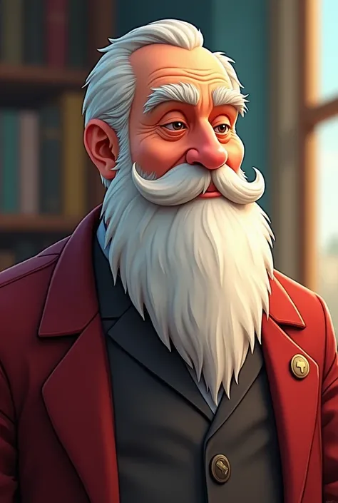 Draw an animation of a masculine, disciplined, perfectionist, trustworthy, reliable, characterful, strong old man with a white long beard. This man should be the owner of a state-owned bank, embrace Turkish culture, be innovative and try to keep up with te...