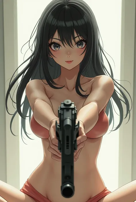 Naked anime girl holding a gun