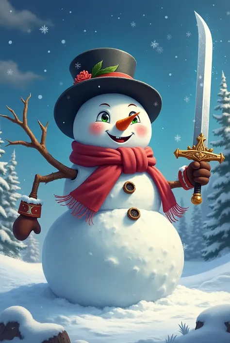 Snowman holding a sword drawing 