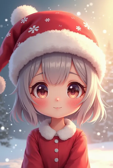 A cute girl ai Anime with Christmas cap 
