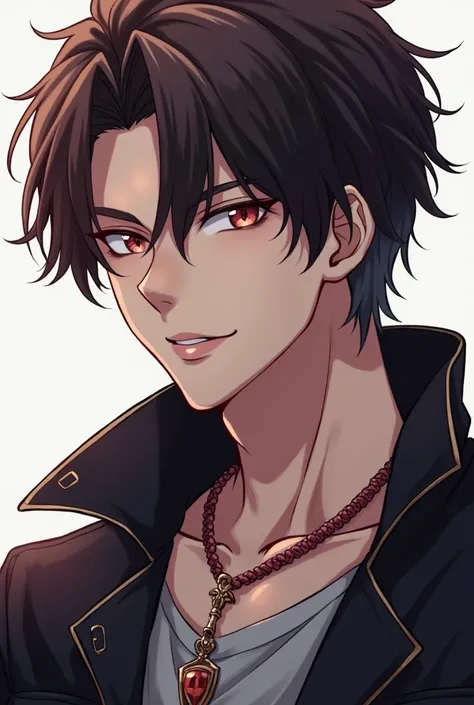 a close up of a person with a necklace and a jacket, high quality portrait, handsome guy in demon slayer art, detailed character portrait, anime style character, in the art style of bowater, artwork in the style of guweiz, a character portrait, character a...