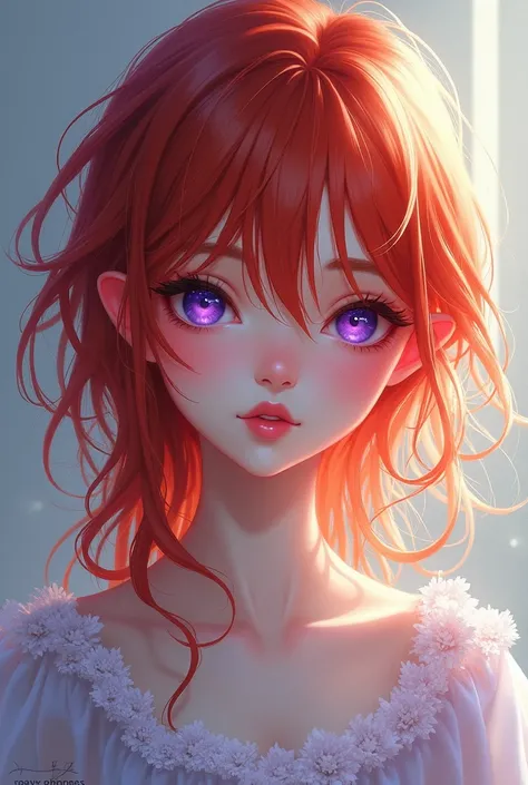 Red-haired, violet-eyed 2D girl
