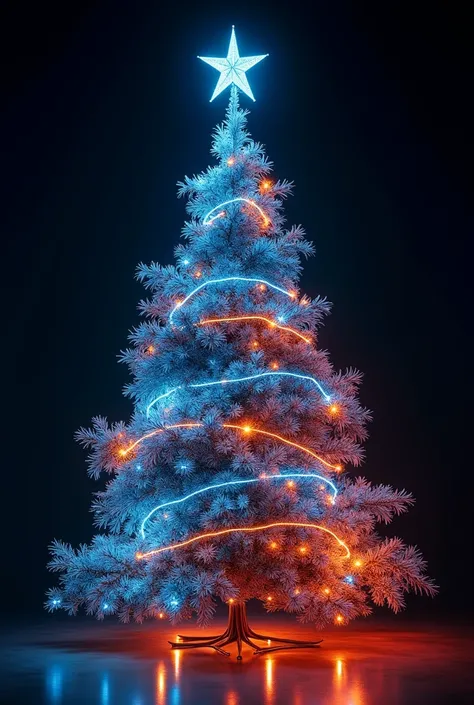  a illuminated Christmas tree,  but with a technological twist . En lugar de las tradicionales Lights de Navidad, usa cables of optical fiber  que brillan en diferentes colores.  The branches can have small  "Lights" of optical fiber ,  which gives a moder...