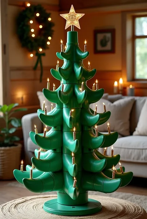 A Christmas tree made with PVC pipe 