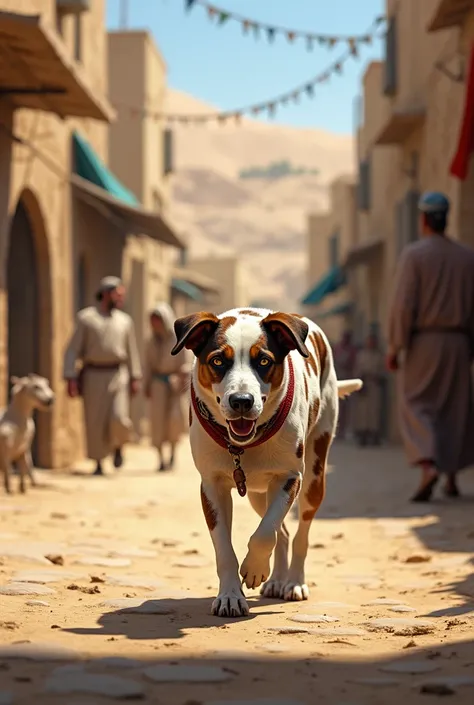 Dog with white and brown spots on the streets of Belén in the time of Jesus