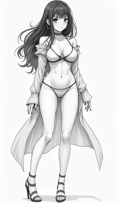 р white-grey-black,  gigantomastiya , gorgeous ,, noclo /thes, nip-ples ,anime art,va-g /inal-lips,standing at full height,
  Very nice girl standing ,   realistic drawing , manga, a comic,Drawing, fantasy, thick outline, 4K,2D,  high definition,  high det...