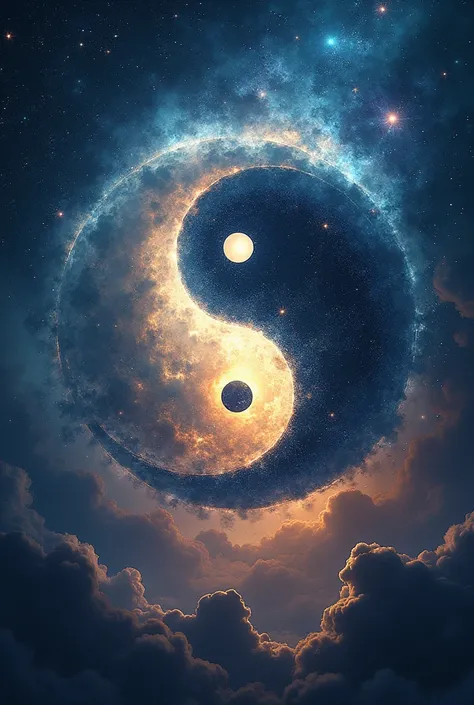 Mythological image with yin yang, Constellations 