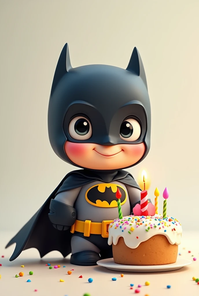 Smiling cute Batman with cake 