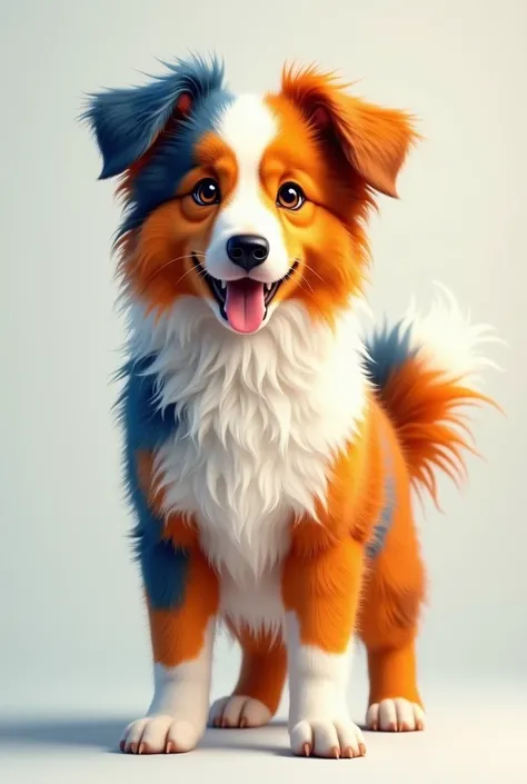 Create an orange blue Australian Shepard with a floppy ear and a standing ear as a furry standing