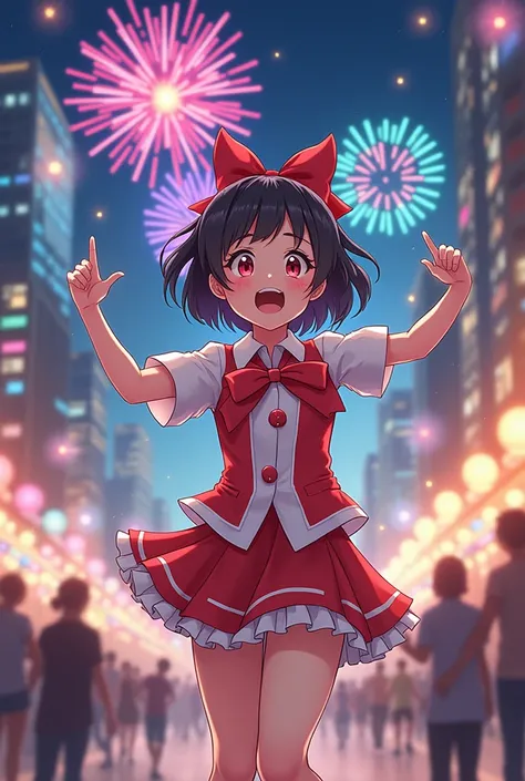 A girl celebrating New Years Eve in anime style 