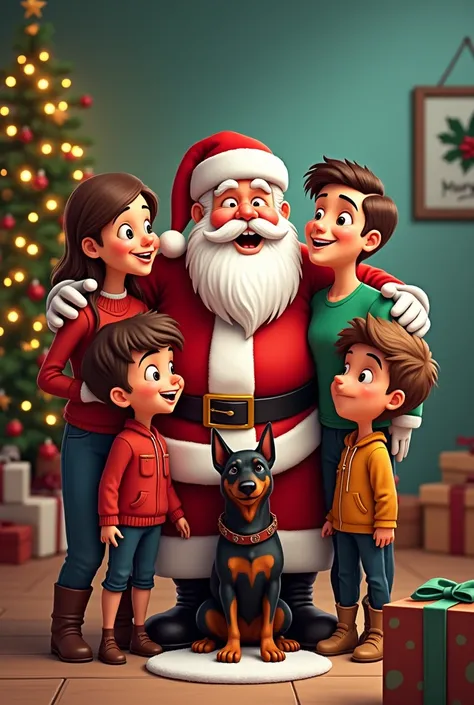  A Christmas photo cartoons ! A Christmas photo cartoons !

 Argüello Quimbayo family of 5 people ,  husband and wife and the teenage girl and the  boy surrounding Santa Claus , smiling and with open arms .  must be excited and with bright eyes ,  everyone...