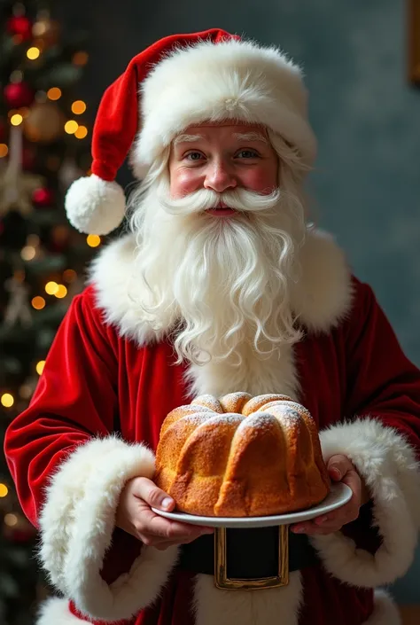 Kit Connor dressed as Santa with a panettone 