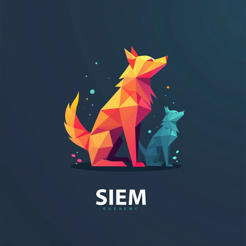 " Design a creative and modern logo for the SIEM education project,  where the wolf is stylized in the shape of an origami ,  integrating with the text in an elegant way . use bright colors, like orange, cyan and magenta, to transmit energy and sophisticat...