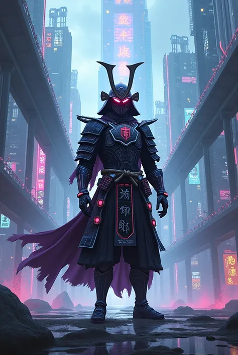 A samurai in a futuristic landscape 