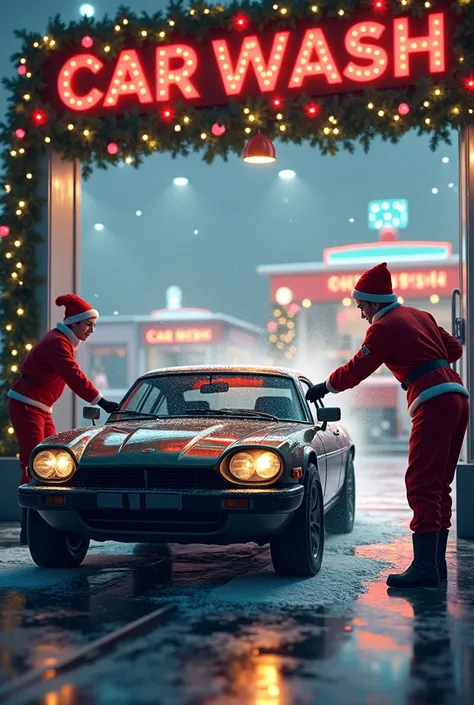 Image showing a car wash in the background at Christmas