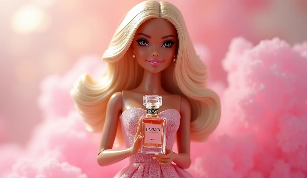 Barbie is holding a perfume