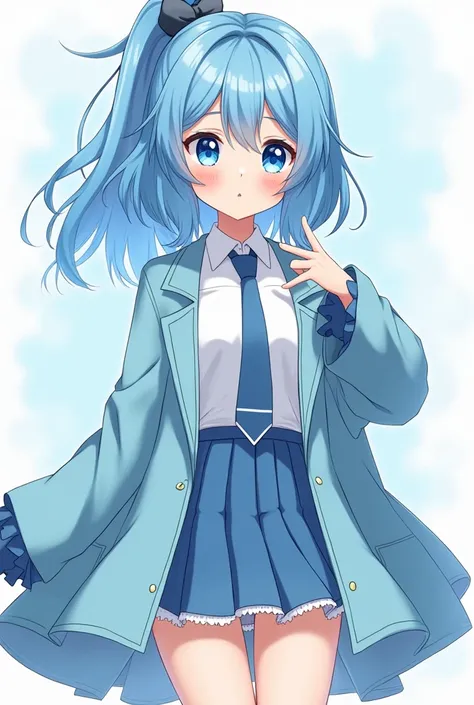 a drawing of a girl with skyblue hair and a tie, an anime drawing inspired by Puru, tumblr, mingei, paint tool sai!! blue, anime moe artstyle, hair and cyan eyes, style of magical girl, bluish face, in the art style of 2020s anime, in an anime style, 2 d a...