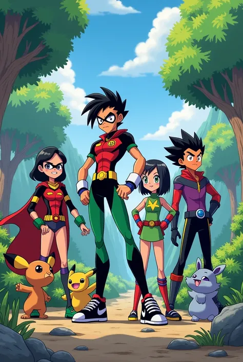 Make an illustration of the Teen Titans from the DC Pokémon version 