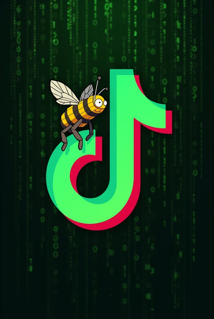 A TikTok logo for a story called azertyezez.dev avec un style vert et des 0 et 1 et une abaille Minecraft 