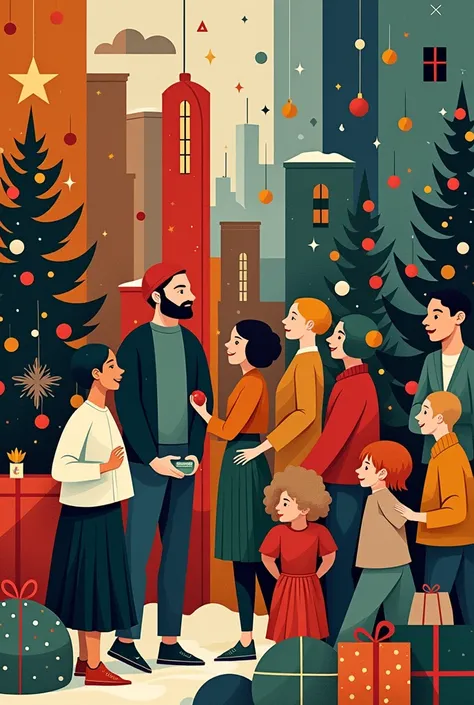 Create a vector image influenced by Cubism about Christmas for non-believers or religious people