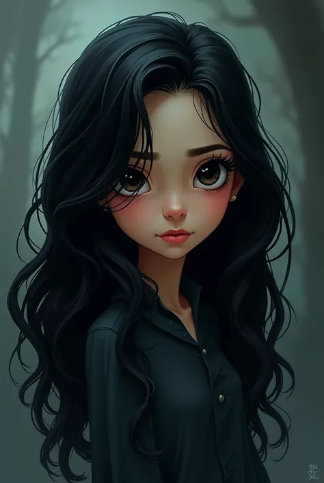  Disney cartoon dark girl with long curls, Black hair 